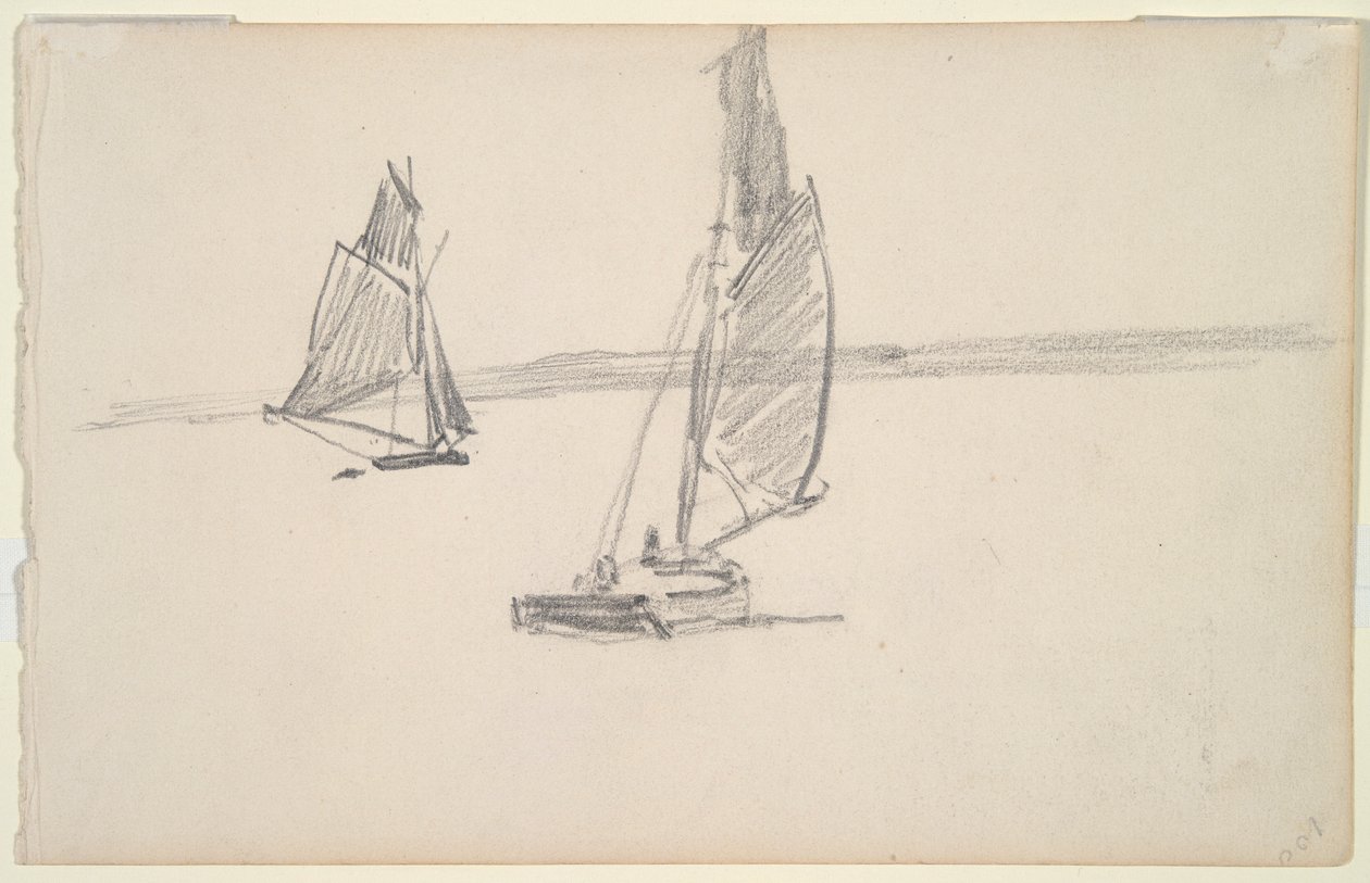 To fiskebåter på rolig vann (recto); To seilbåter på rolig vann (verso) av Johan Barthold Jongkind
