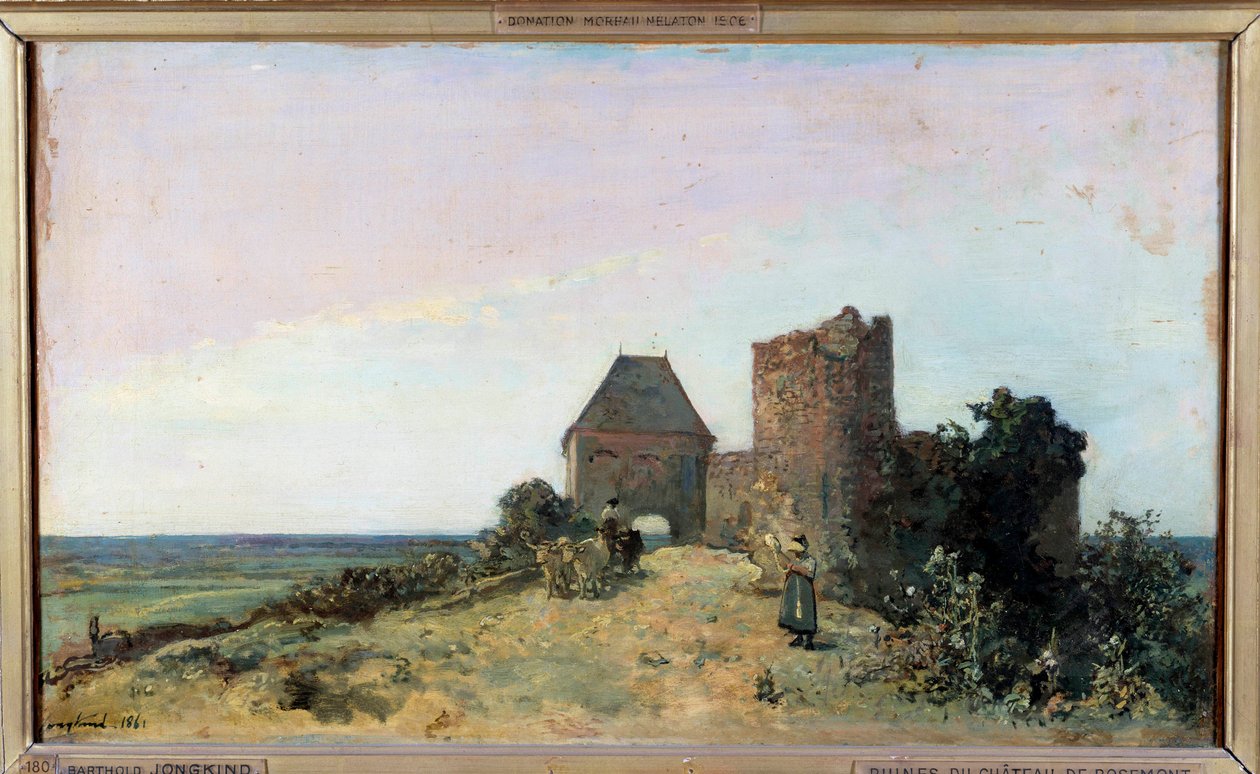Utsikt over ruinene av slottet Rosemont i Nievre-maleriet av Jean Barthold Jongkind (1819-1891) 1861 Søn. 0,34x0,56 m. Paris, Musee d