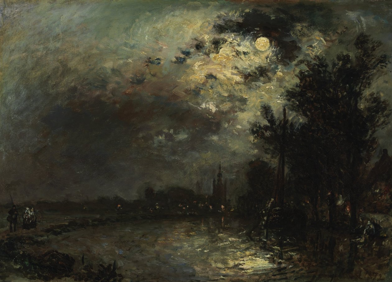 Utsikt over Overschie i måneskinn, 1872 av Johan Barthold Jongkind
