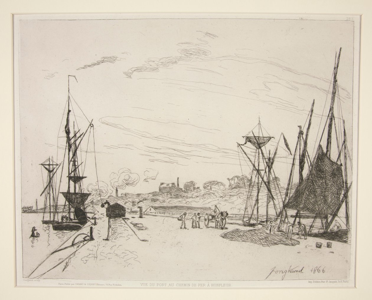 Utsikt fra havnen til jernbanen? Honfleur (Utsikt over havnen fra jernbanen til Honfleur) av Johan Barthold Jongkind