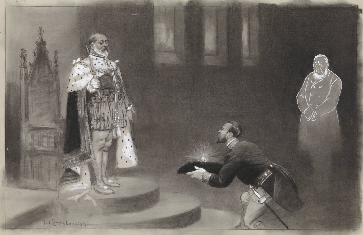 Design for illustrasjon i De Amsterdammer: Transvalers gave til kong Eduard av Johan Braakensiek