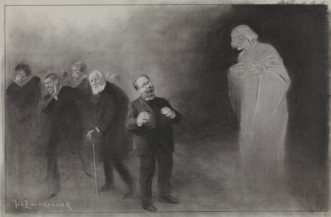 Design for illustrasjon i De Amsterdammer: The forgetting of Schimmel i den Stadschouwburgs nyttårsønske, 13. januar 1907 av Johan Braakensiek