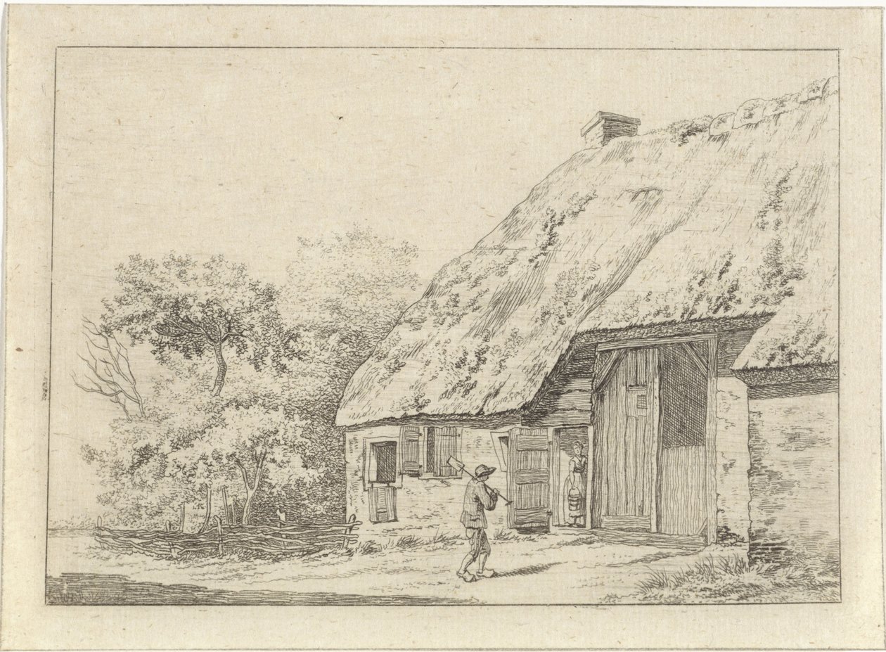 Mann med spade på en gård av Johan Christiaan Willem Safft