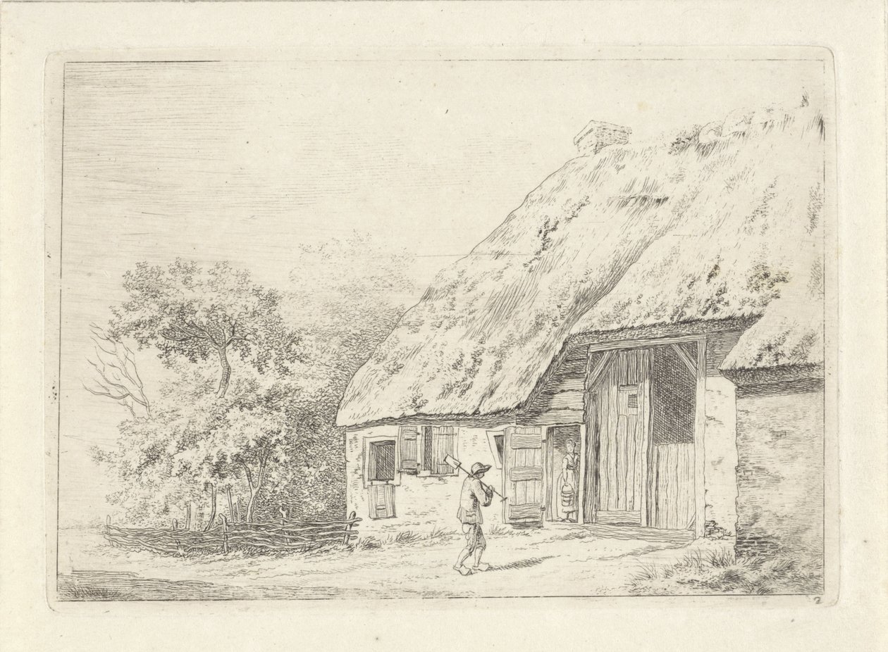 Mann med spade på en gård av Johan Christiaan Willem Safft