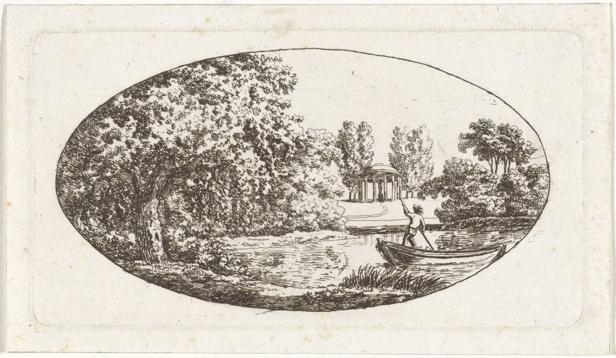 Dam med et tempel med statue på den andre siden av Johan Christiaan Willem Safft