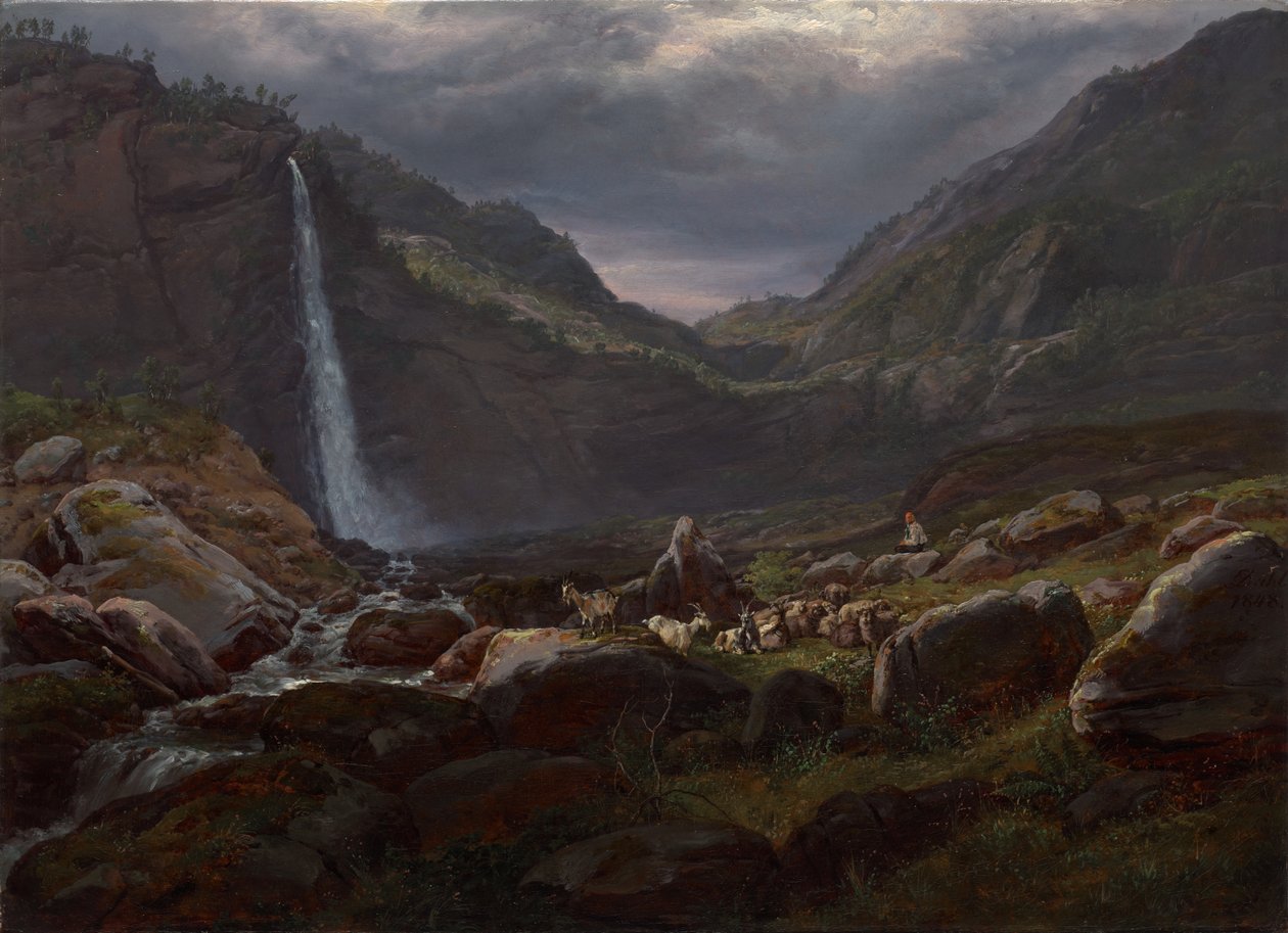 Feige Foss (Feigefossen), Lysterfjord, Norge av Johan Christian Dahl