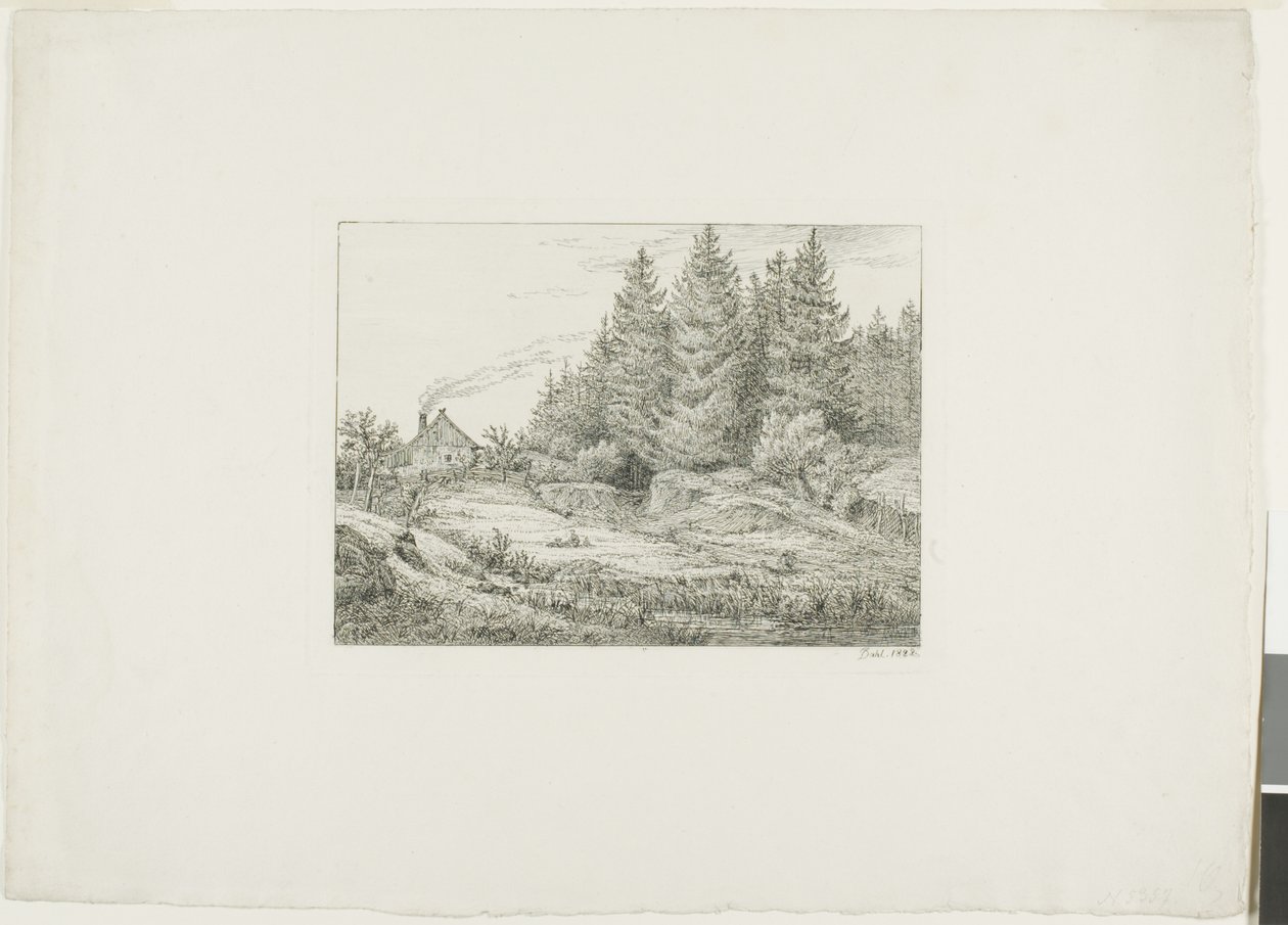 Våningshus i en eviggrønn skog av Johan Christian Dahl