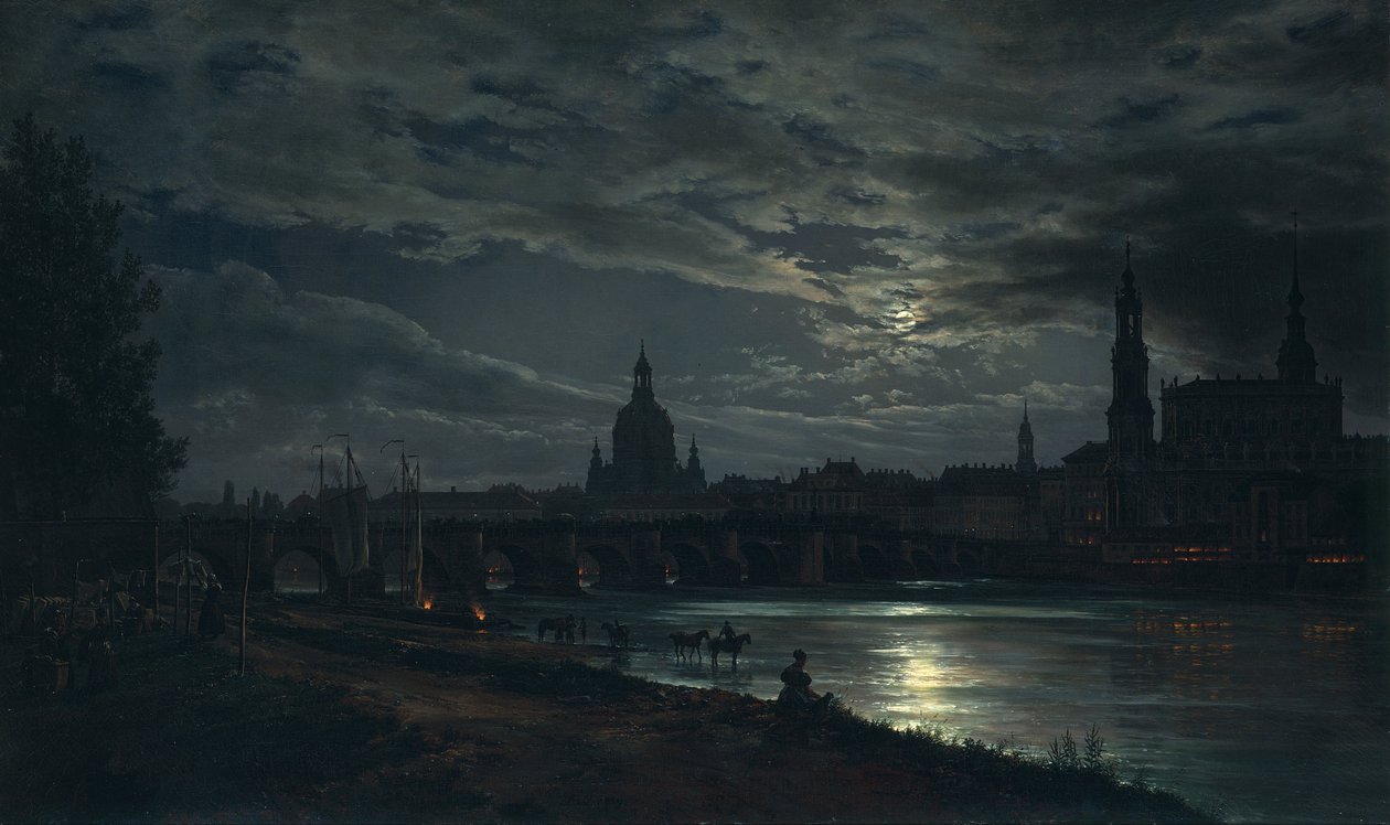 Utsikt over Dresden ved måneskinn, 1839 av Johan Christian Dahl