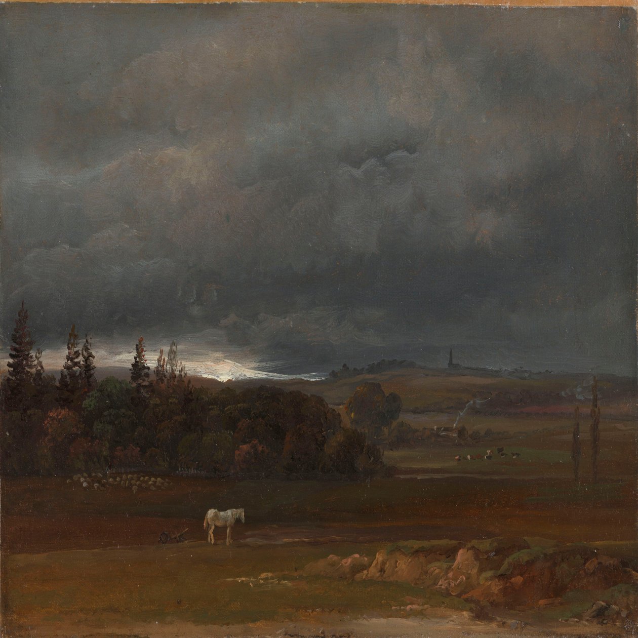 Åker ved Dresden med hvit hest av Johan Christian Dahl