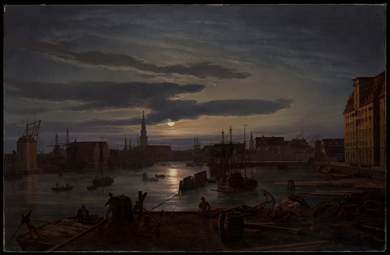 Københavns havn i måneskinn av Johan Christian Dahl
