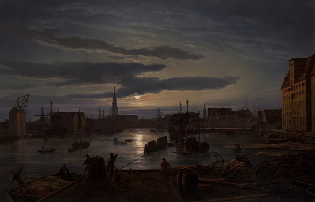 Københavns havn ved måneskinn, 1846. av Johan Christian Dahl