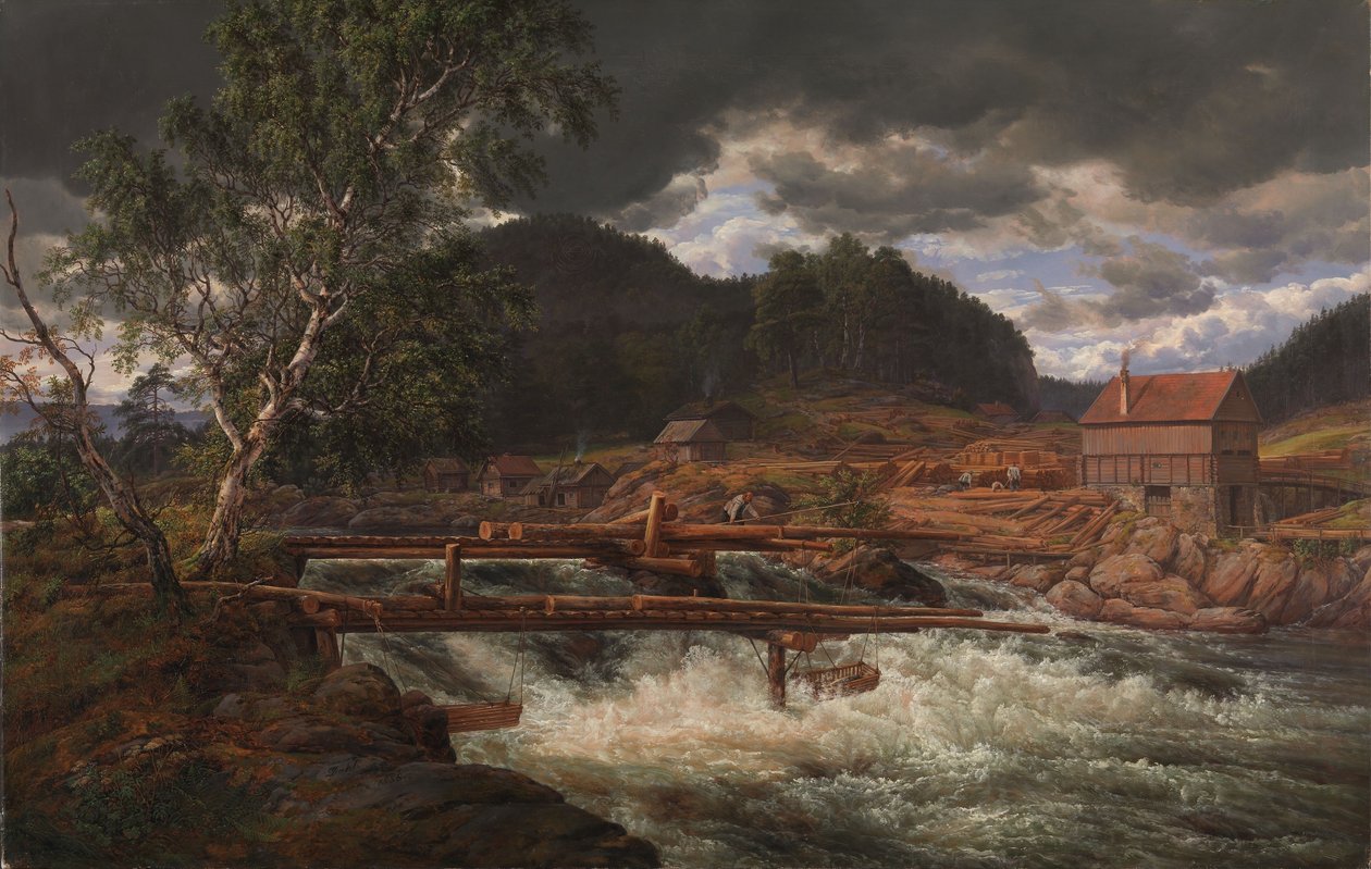 Hellefossen nær Hokksund av Johan Christian Dahl