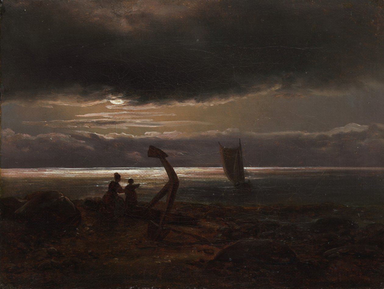 Mor og barn ved havet, 1830. av Johan Christian Dahl