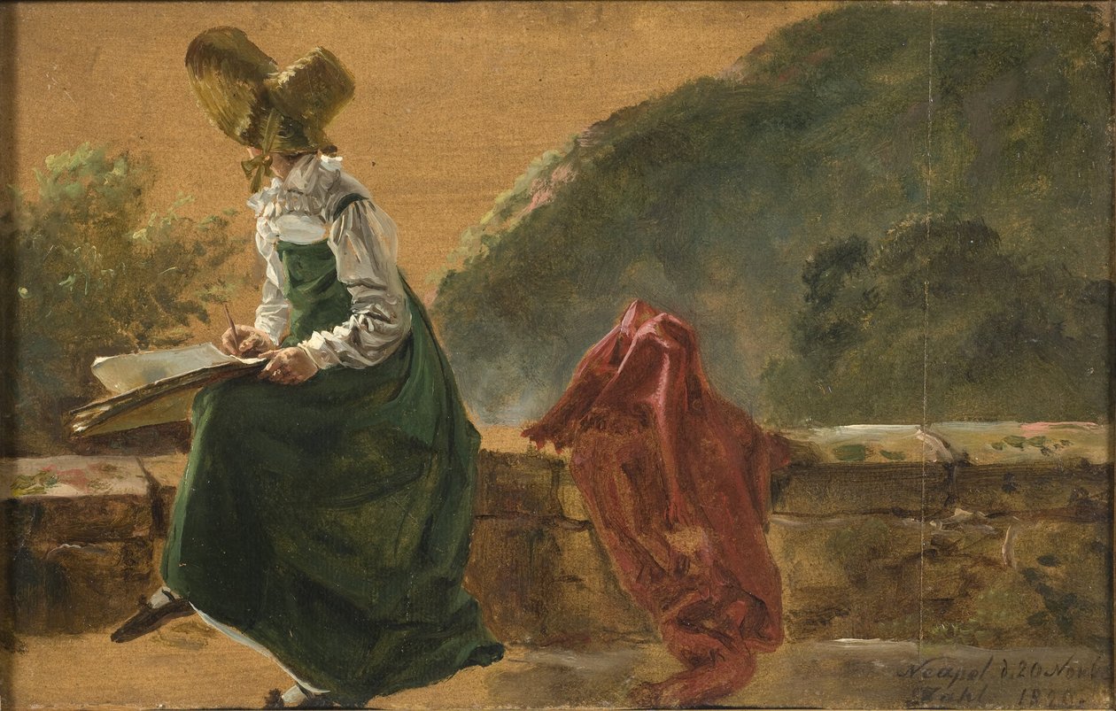 Prinsesse Caroline Amalie tegner i Napoli. Studie av Johan Christian Dahl