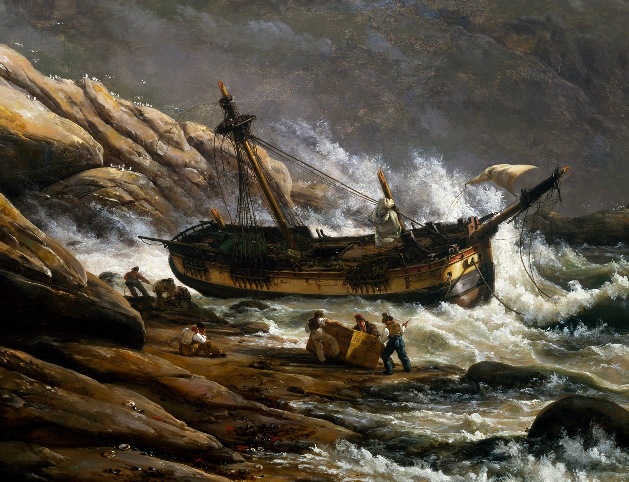 Forlis på norskekysten, av Johan Christian Clausen Dahl (1788-1857), detalj, Norge av Johan Christian Dahl