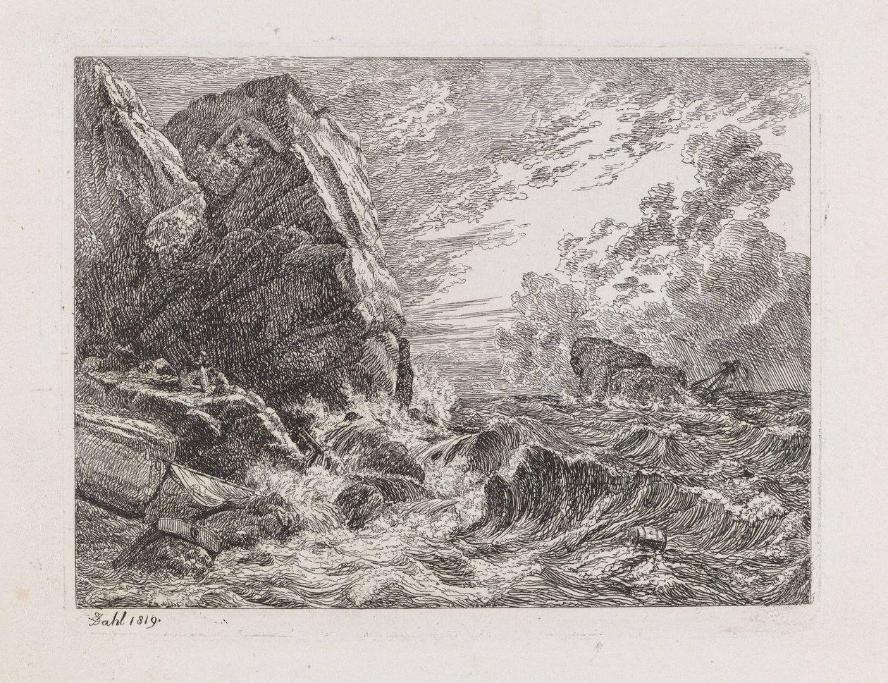 Skipsforlis ved en steinete kyst av Johan Christian Dahl