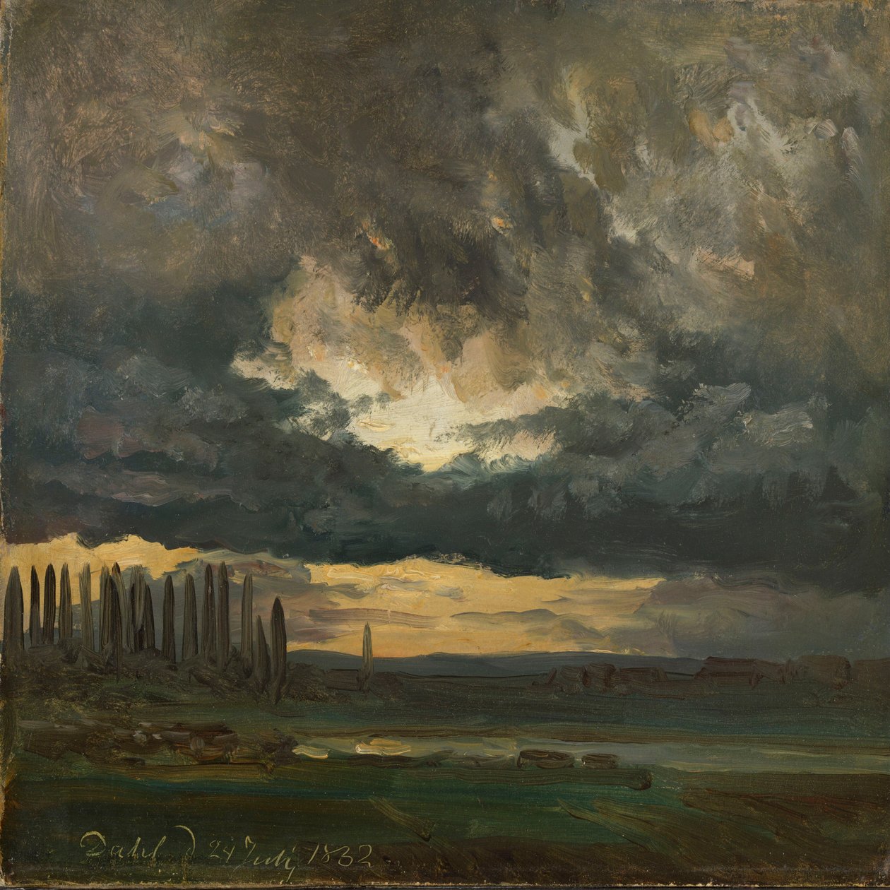 Uvêrshimmel over popler ved Elben av Johan Christian Dahl
