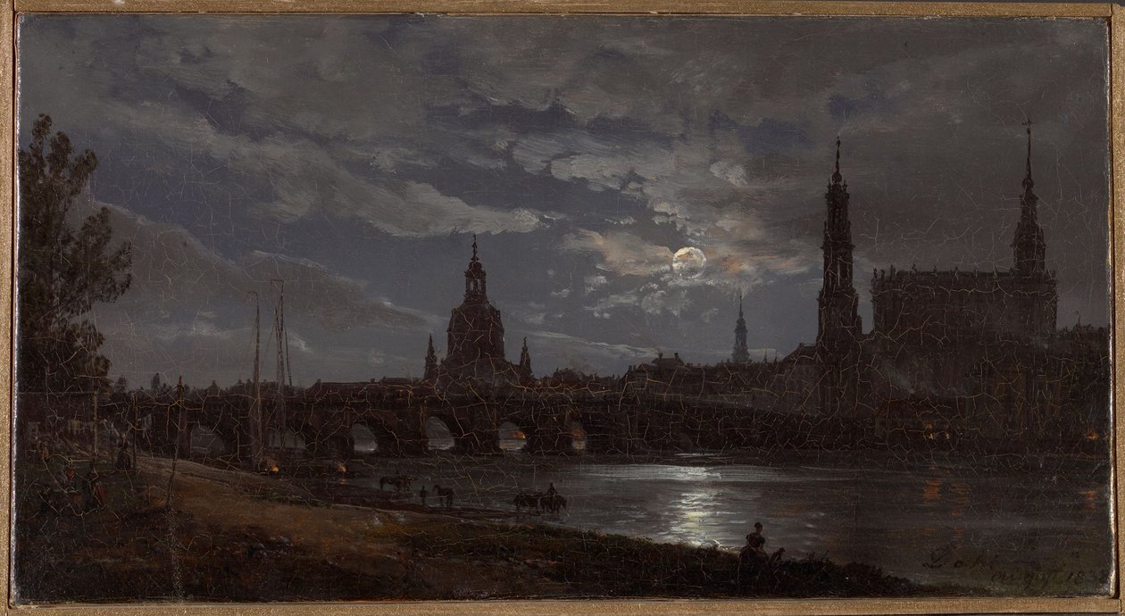 Utsikt over Dresden i måneskinn av Johan Christian Dahl