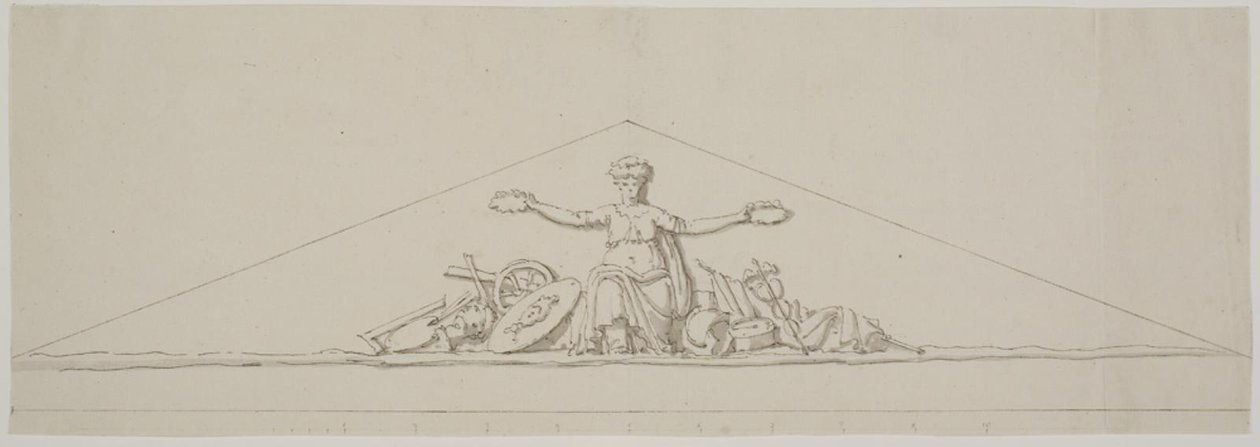 Utkast til et pediment som symboliserer velstand. av Johan Christoph Petzold