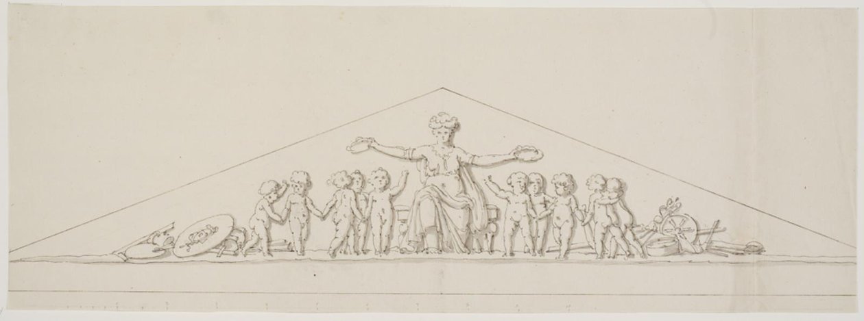 Utkast til et pediment, som symboliserer velstand, med putti av Johan Christoph Petzold