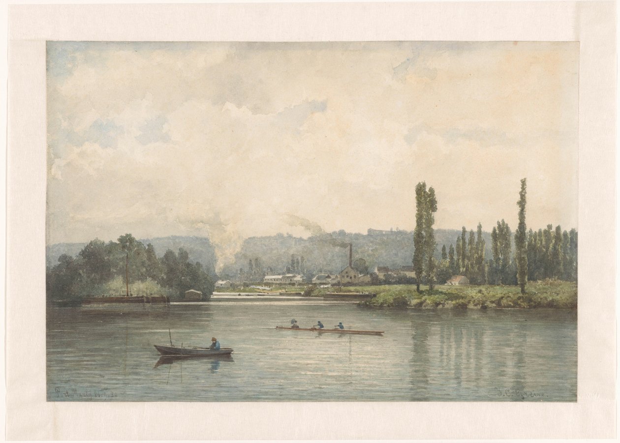 Utsikt over Port-Marly på Seinen, med vaskehuset av Johan Conrad Greive (signed by artist)