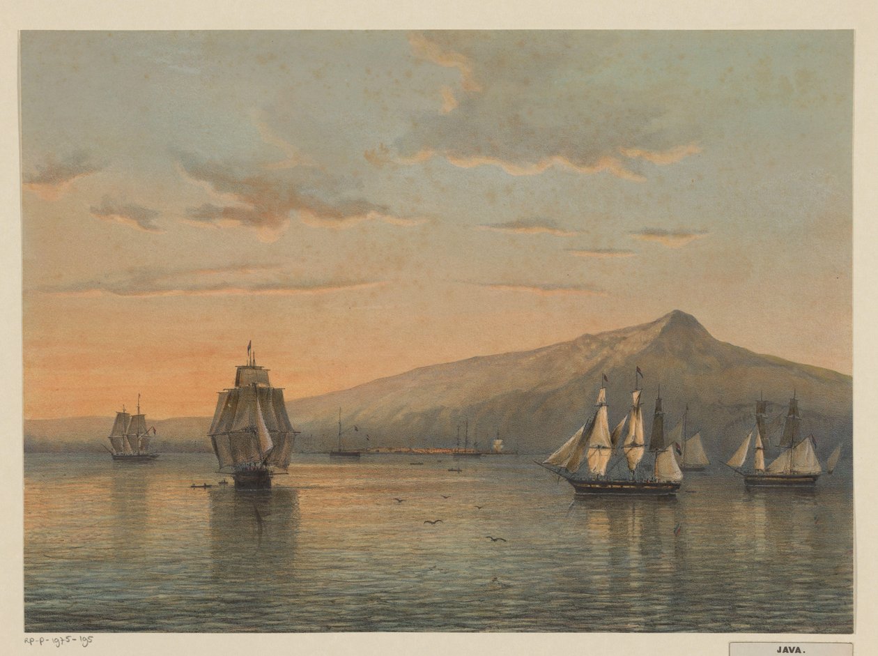 Utsikt over ankerplassen ved Anjer på Java Nellik, nordkysten av Java (Bantam-residens) av Johan Conrad Greive