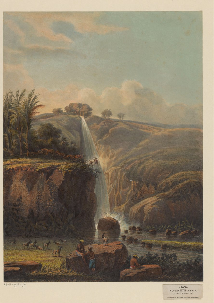Utsikt over fossen i Singahan Waterfall Singahan (Residency Rembang) (tittel på objekt) av Johan Conrad Greive