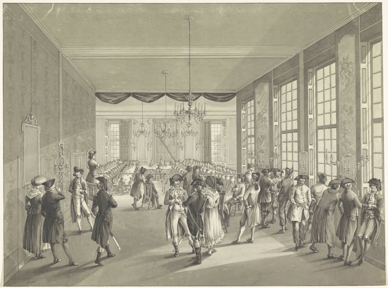 Generalforsamlingen i Haag, 1795 Sentralforsamlingen holdt i St. Joris Doelen i Haag i år 1796 (tittel på objekt) av Johan Daniël de Gijselaar