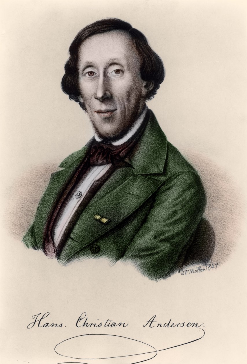 Portrett av Hans Christian Andersen (1805-1875) (senere fargelegging) av Johan Frederick Moller