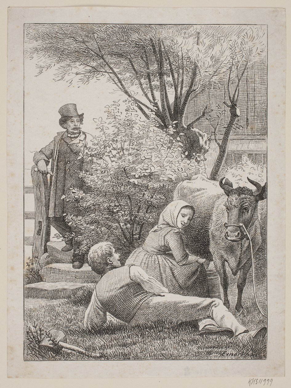 "Sidstille med din røde ku", tittelblad for Chr. Winthus "Tresnitt" av Johan Frederik Rosenstand