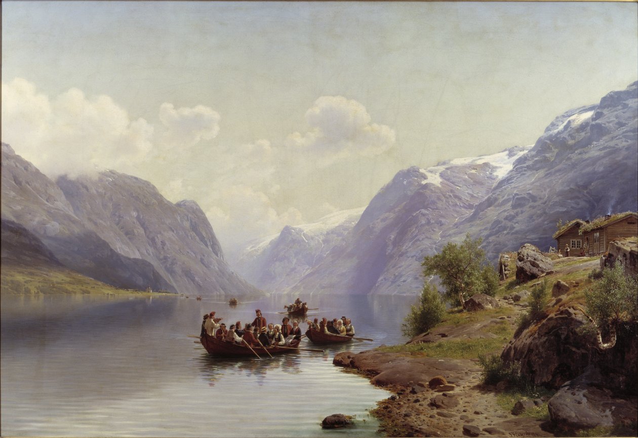 Brudeeskorte på Hardangerfjorden, 1865 av Johan Fredrik Eckersberg