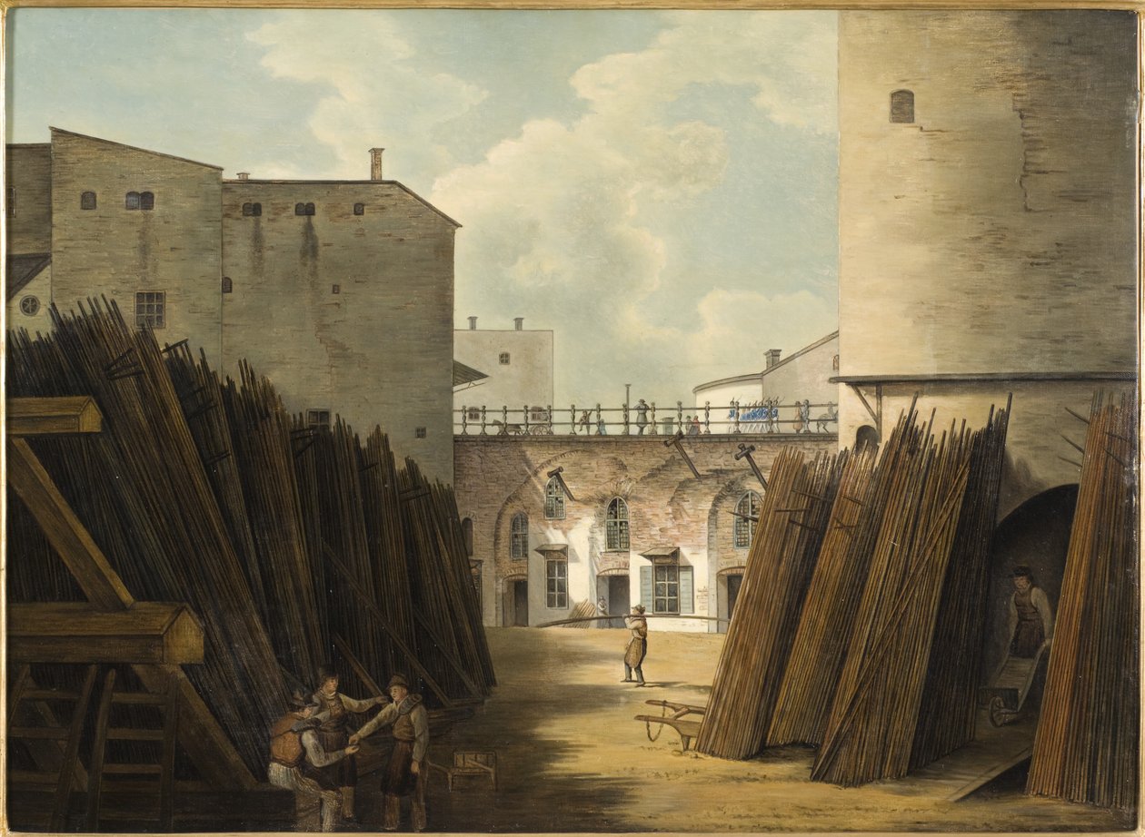 Den gamle jernvekten ved Slussen, Stockholm, ca.1820-30 av Johan Fredrik Julin