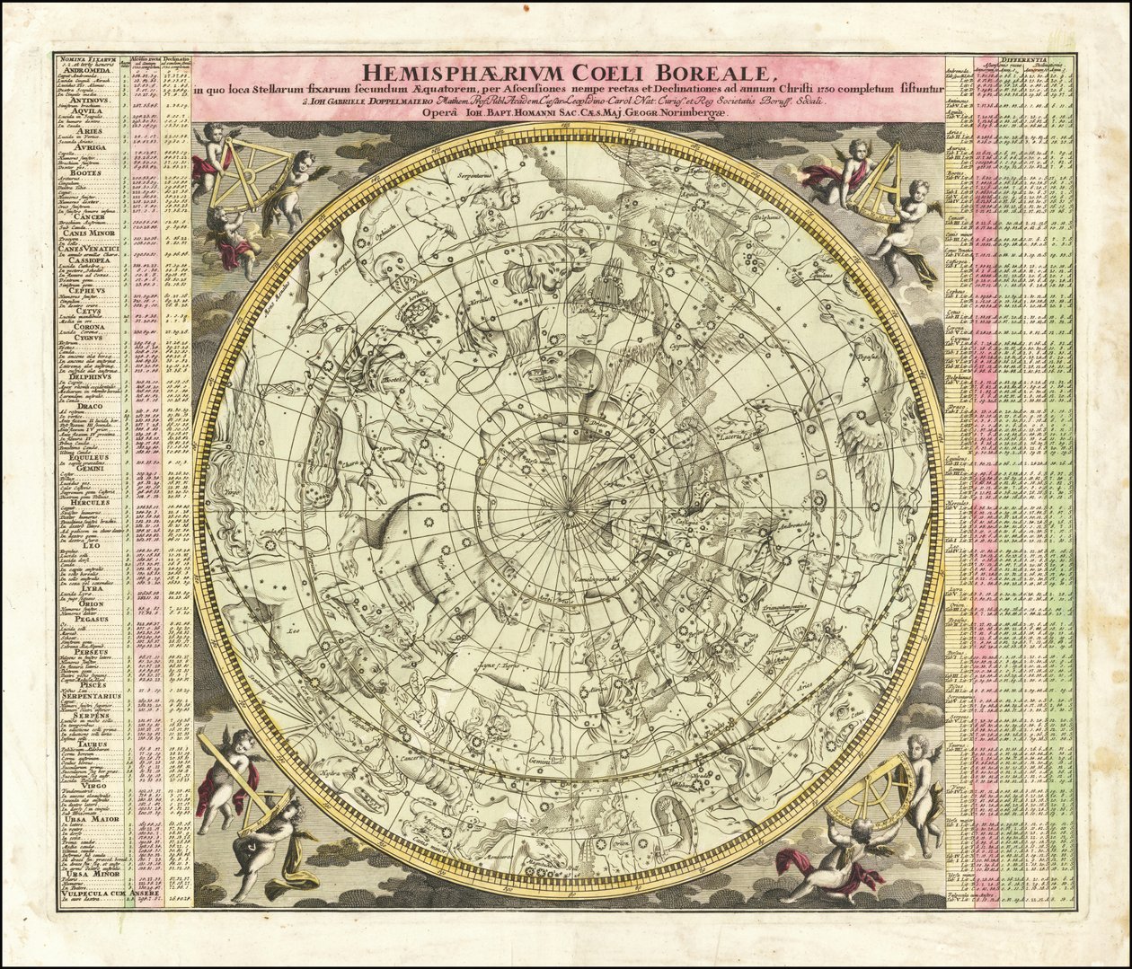 1730 himmelkart over den nordlige halvkule av Johan Gabriel Doppelmayr
