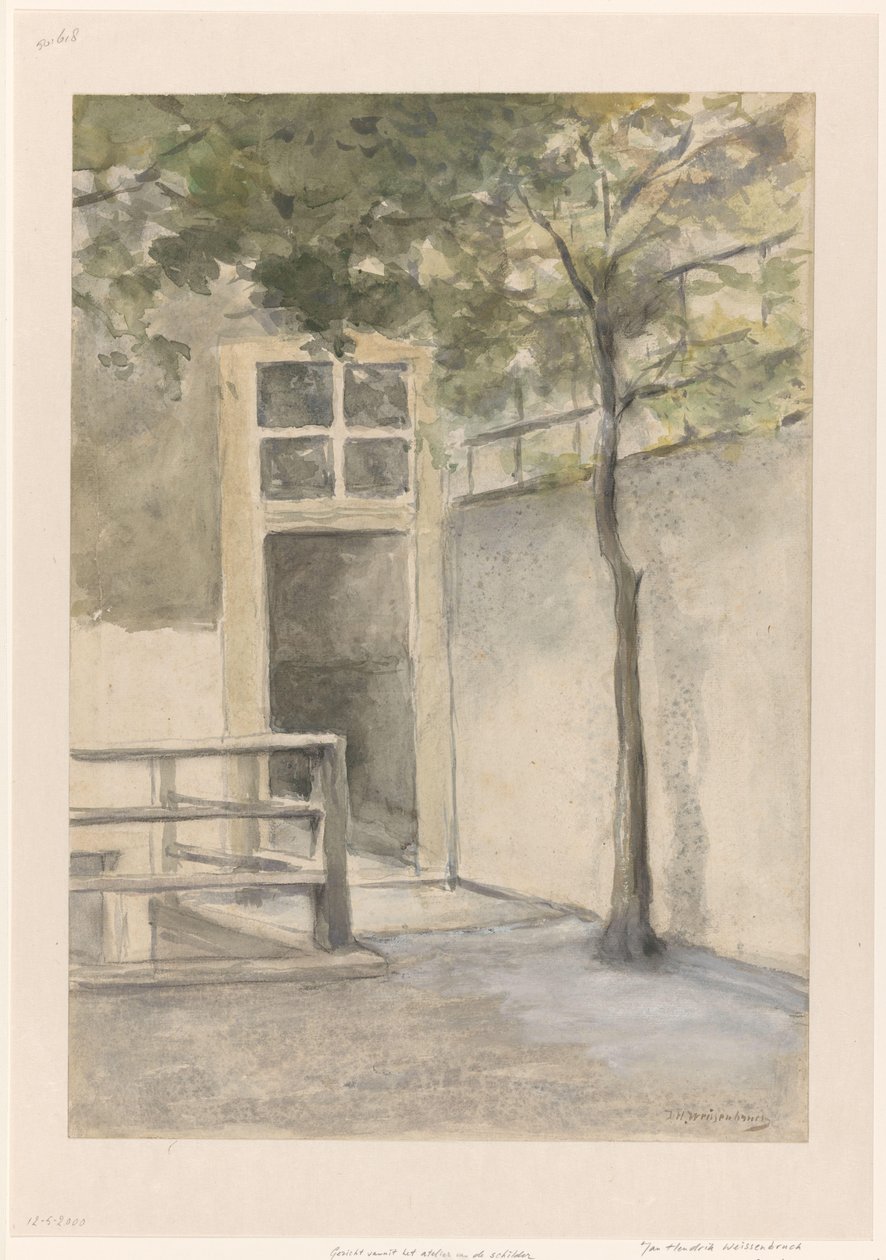 Utsikt over en gårdsplass fra kunstnerens atelier i Kazernestraat i Haag av Johan Hendrik Weissenbruch (signed by artist)