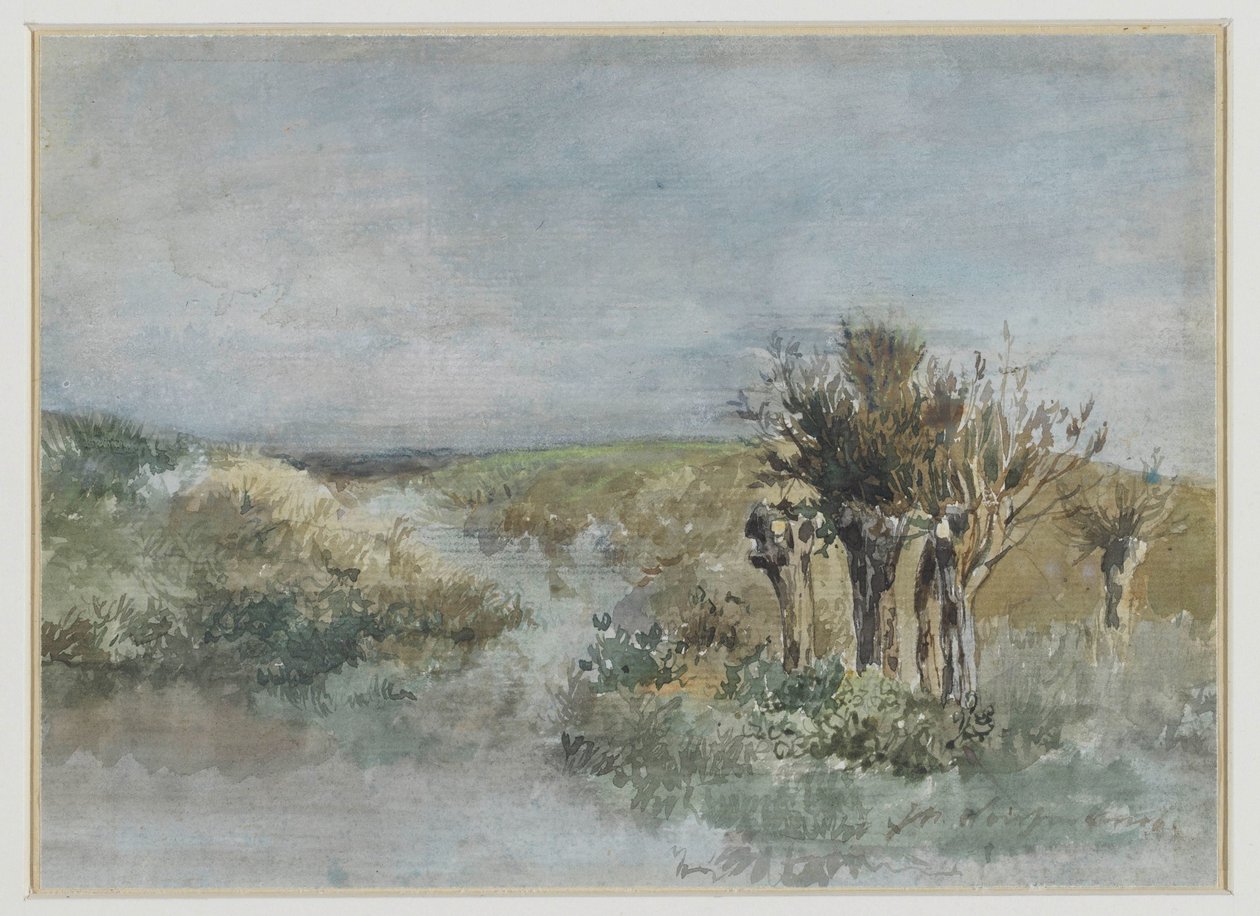 Landskap med fjellvidjer langs en grøft av Johan Hendrik Weissenbruch