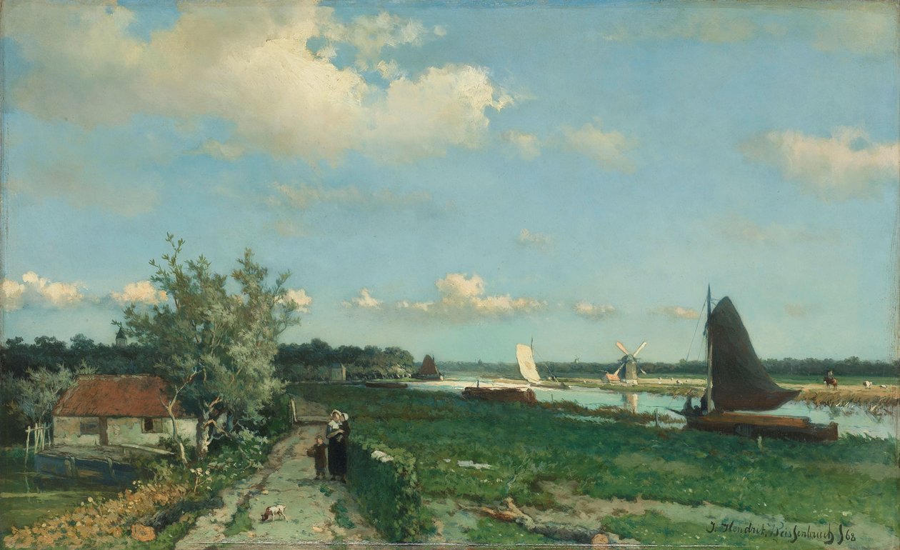 Trekvliet Shipping Canal nær Rijswijk, kjent som "Utsikten nær Geest Bridge" av Johan Hendrik Weissenbruch