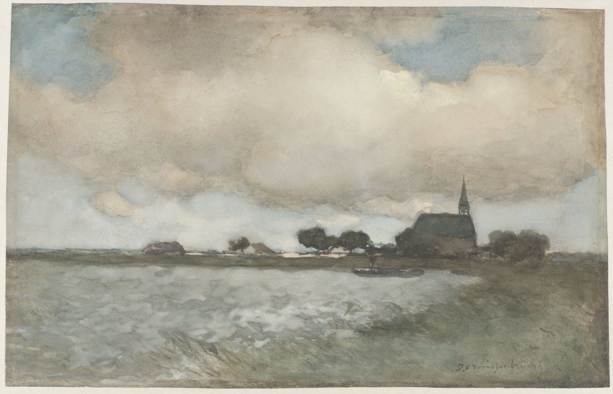 Utsikt over kirken ved Noordse Dorp nær Noorden Utsikt over kirken Noordse Dorp nær Noorden av Johan Hendrik Weissenbruch