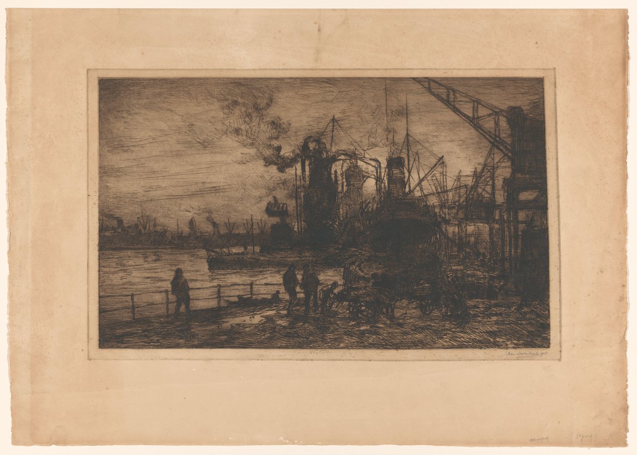 Utsikt over havnen i Rotterdam av Johan Hendrik van Mastenbroek (signed by artist)