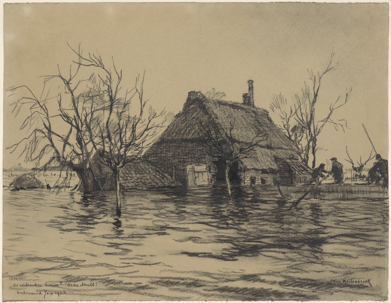 Oversvømt gård i Nedre Asselt (Land van Maas en Waal) av Johan Hendrik van Mastenbroek