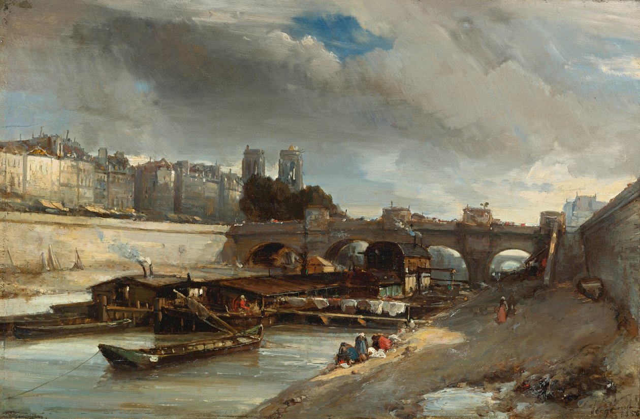 Båtvaskeplass nær Pont Neuf, Paris av Johan Jongkind