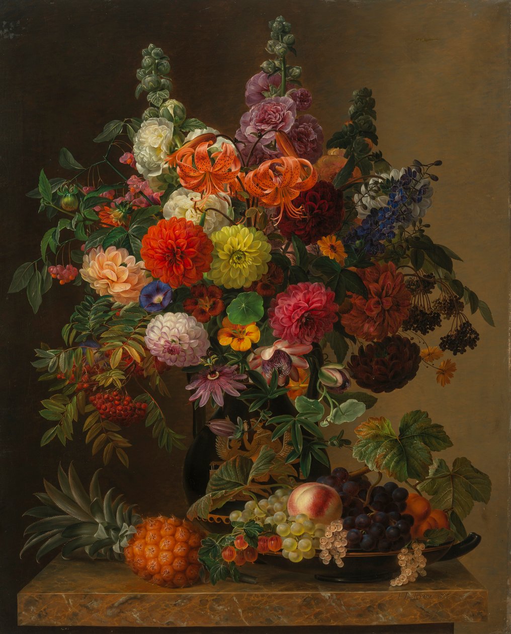 Stilleben med blomster og frukt, 1836. av Johan Laurentz Jensen