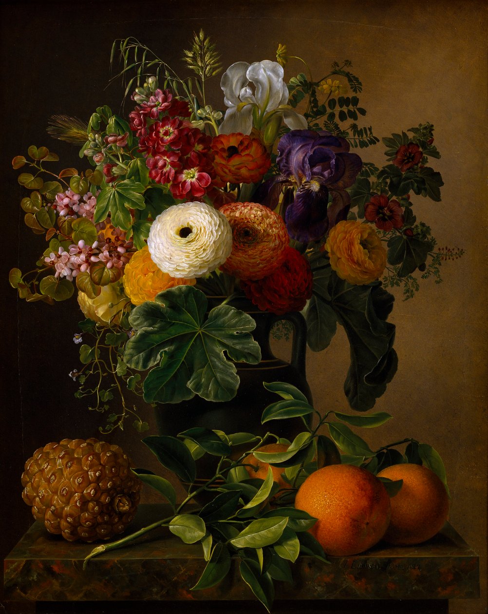 Stilleben med blomster i en antikk vase, 1834. av Johan Laurentz Jensen