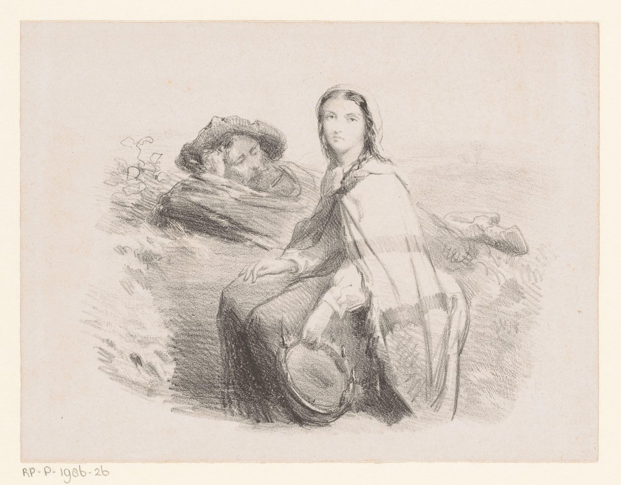 Liggende mann og kvinne med tamburin av Johan Michaël Schmidt Crans (attributed to)