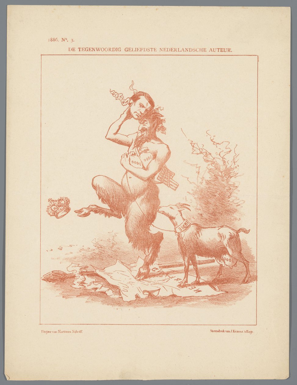 Flekktrykk på Busken Huet, 1886 Dagens mest populære nederlandske forfatter (tittel på objekt) av Johan Michaël Schmidt Crans