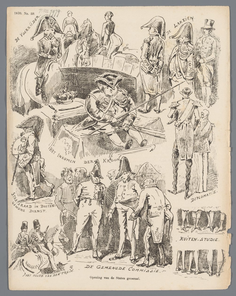 Tegneserie om åpningen av Generalstatene, 1870 Åpning av generalstatene (tittel på objekt) av Johan Michaël Schmidt Crans