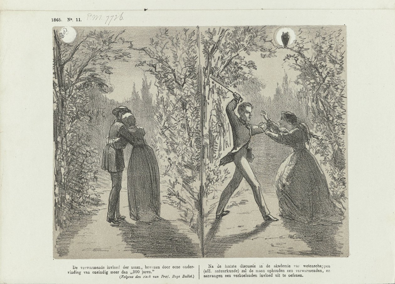 Tegneserie om månens innflytelse, 1865 av Johan Michaël Schmidt Crans