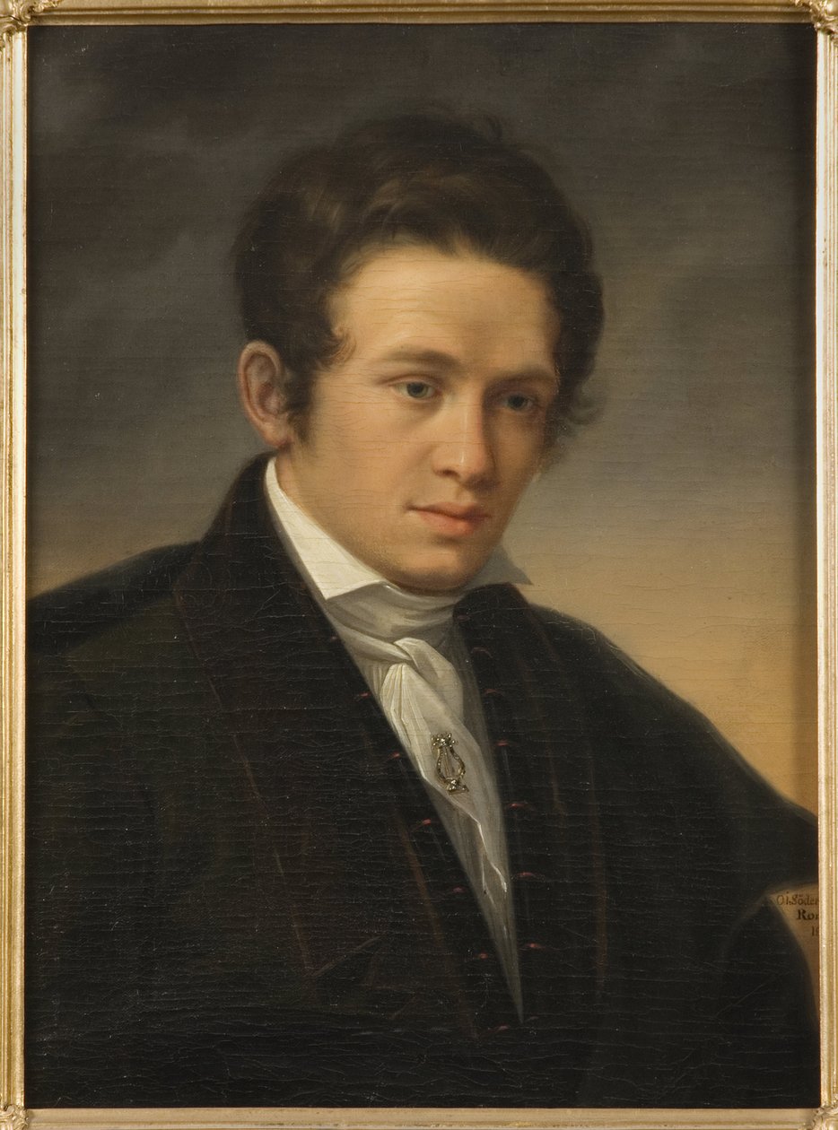 Portrett av poeten Karl August Nicander (1799-1839), av Sodermark, Olof Johan (1790-1848). Olje på lerret av Johan Olaf Sodermark