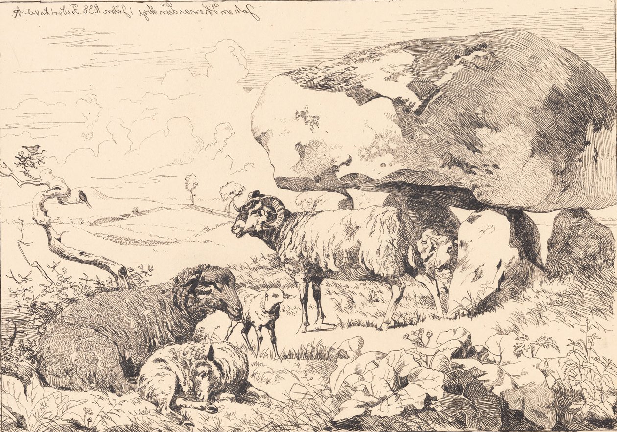 Sau ved en gravhaug av Johan Thomas Lundbye