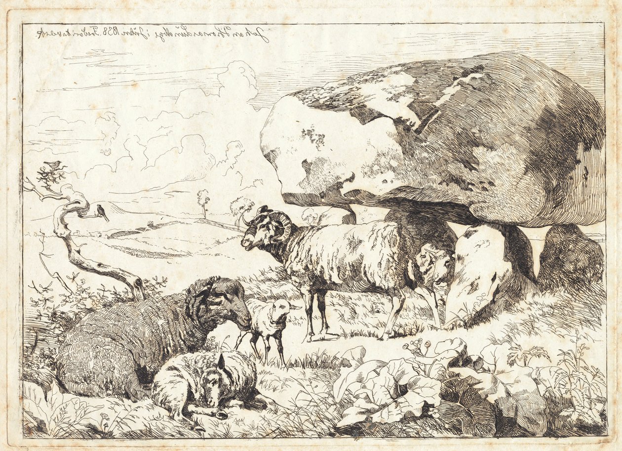 Sau ved en gravhaug av Johan Thomas Lundbye
