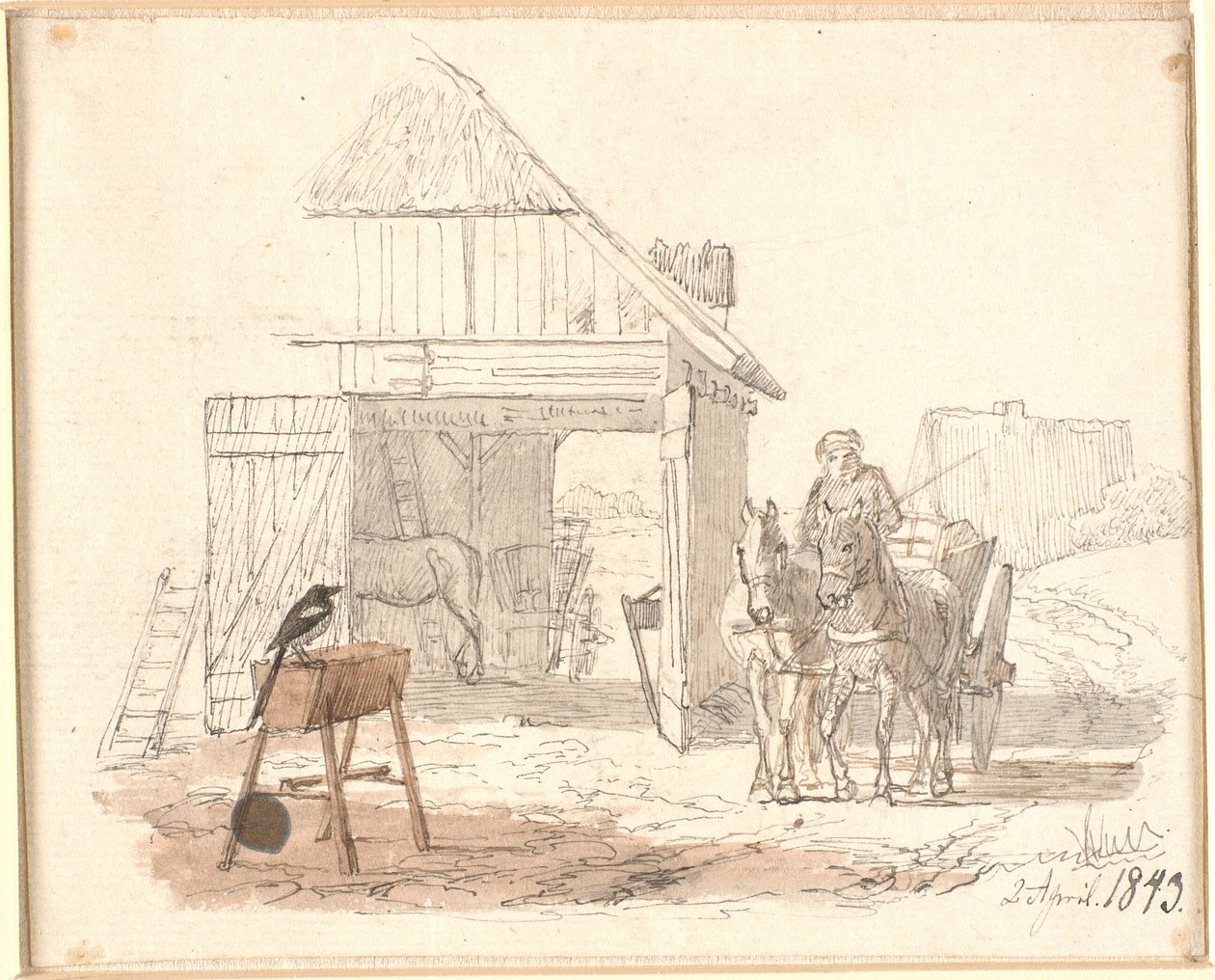 Skaden. Illustrasjon til Kaalunds "Fabler for barn". Se kommentar fra arkkatalog. av Johan Thomas Lundbye